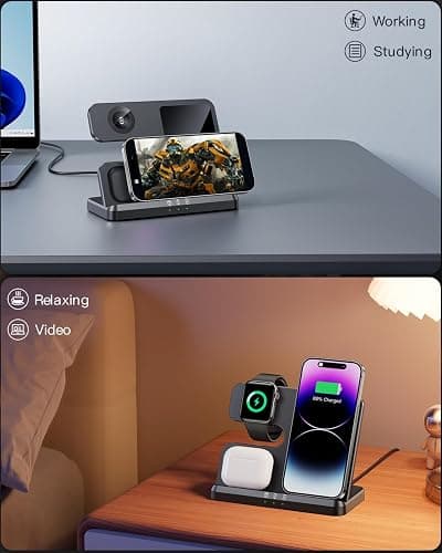JARGOU 3 in 1 Charging Station for Apple Wireless Charger for iPhone 17 16e 16 15 14 13 12 11 X 8 & for iWatch Charger Wireless Charging Station for Multiple Devices for AirPods 2/3/4/Pro/Pro 2/Pro 3 thumbnail 6
