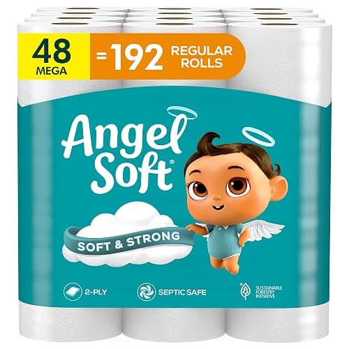 Angel Soft Toilet Paper, 48 Mega Rolls = 192 Regular Rolls, Soft and Strong Toilet Tissue - Image 1