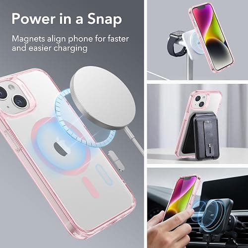 ESR Classic Hybrid Case (HaloLock) - MagSafe Compatible, Shockproof Military-Grade Protection for iPhone 14/13, Clear Pink thumbnail 3