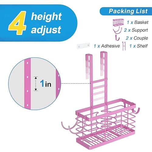 Sevenblue Hair Tool Organizer, 3-in-1 Universal Hair Dryer Holder, Adjustable Height Metal Blow Dryer Holder Wall Mounted/Over Cabinet Door/Free-Standing (Pink) thumbnail 7