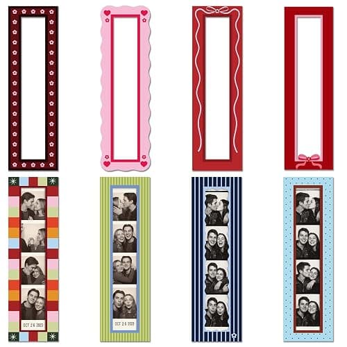 Tellegloww 8 Pcs Magnetic Photo Booth Strip Frame, Lovely, 1.5 x 8 in | Vertical Holders for Fridge, Colorful Vintage Design Fits Strips, Refrigerator Decor, Display Photobooth Memories Easily - Image 1