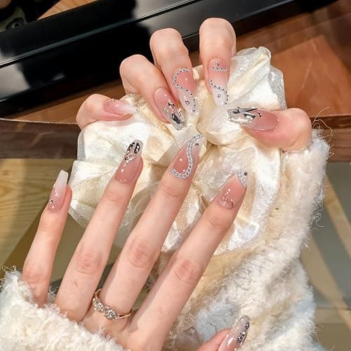 HJZHII 8 Streifen Nagelkettchen, 3D-Nagelspitze Kunst Charms Schmuck Ornamente Maniküre-Dekorationen aus Metall für DIY Herstellung Punk Nägel Glitter Design(Silber) thumbnail 2