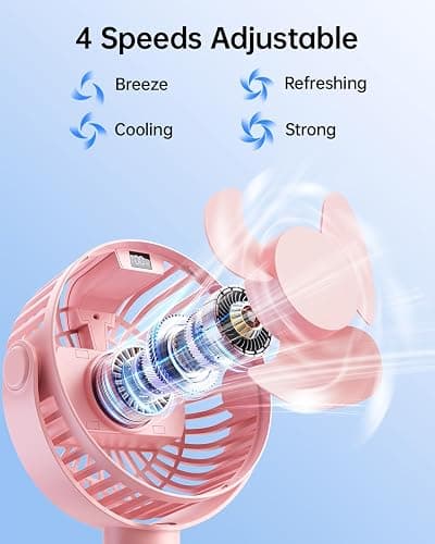SWEETFULL Portable Stroller Fan with LED Display, 4 Speed Rechargeable Mini Clip On Fan, 360° Rotate Flexible Tripod Better Cooling Small Baby Fan for Car Seat Crib Travel Bike Treadmill (Pink) thumbnail 4