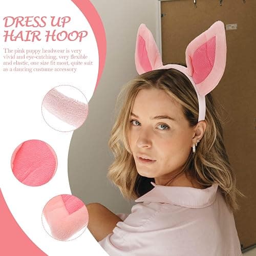 Beaupretty Pig Ear Headpiece Halloween Animal Cosplay Headwear Plush Animal Headband for Women Girls Wash Face Pink thumbnail 4