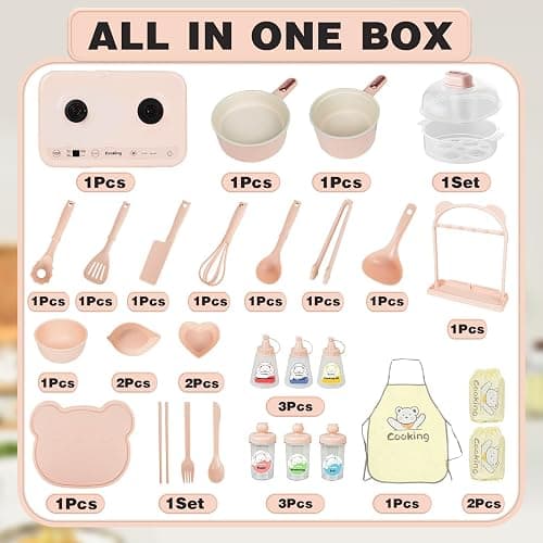 Cicicooie Mini Cooking Sets Real Kitchen for Food Making, Junior Easy Montessori Educational (Pink) thumbnail 2
