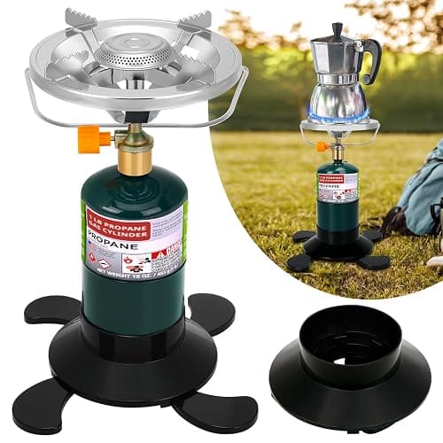 Camping Stove Propane Burner, Portable Camp Stove with Foldable Gas Tank Base, Adjustable Flame Backpacking Cooker for Camping, Small Single Burner Propane Stoves Kit for Hiking Tent Outdoor Cooking - Image 1