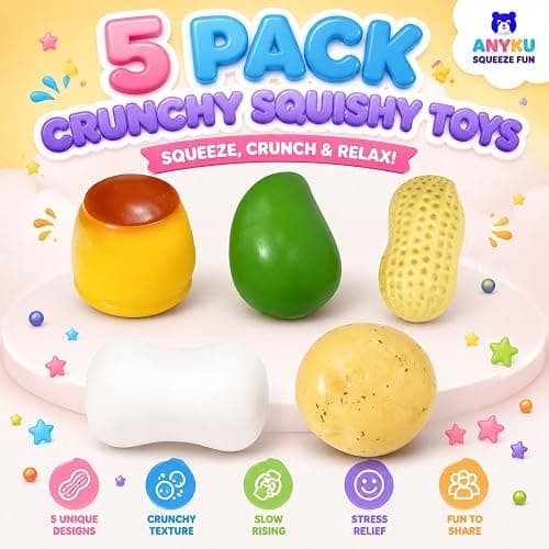 5 Pack Crunchy Squishy Toys Slushy Squeeze Stress Ball Food Toy | Peanut Pudding Potato Mango Soap Bead Filled ASMR Realistic Non Rebound Moldable Adults Party Favor thumbnail 2