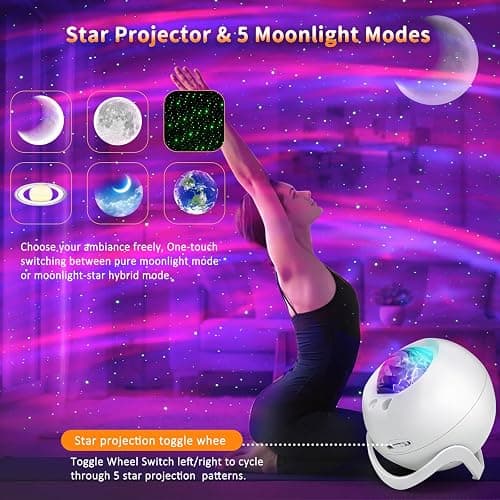Star Projector Galaxy Projector for Bedroom, White Noise Bluetooth Speaker Northern Lights Projector, Suitable Gaming, Home Theater, Adult, Christmas Mood Night Light thumbnail 6