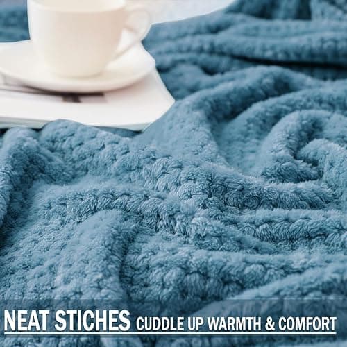 Exclusivo Mezcla Fleece Bed Blanket Twin Size, Super Soft and Warm Blankets for Couch, Sofa and Bed Waffle Textured, Cozy, Fuzzy and Lightweight (Slate Blue, 60x80 inches) thumbnail 8