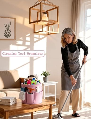 CIHTL Cleaning Caddy with Handle, for Cleaning Supplies Organizer Bucket | Foldable Storage Tote with 6 Pockets,17L Large Capacity Basket for Household Organizer,Laundry Room,Bathroom & Home thumbnail 2