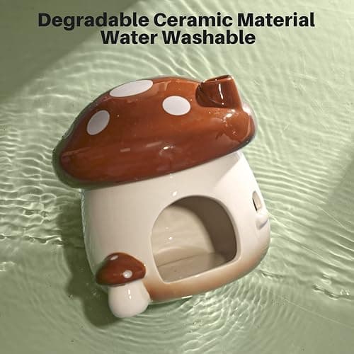 BUCATSTATE Hamster Hideout Ceramic, Mushroom Shape Hamster House and Habitats Ideal for Dwarf Hamsters, Gerbils, Mice, Syrian Hamsters, Chipmunk or Other Small Pets (Brown-Large) thumbnail 4