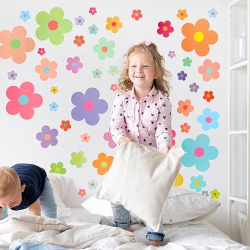 COMNICO 63pcs Cute Flowers Wall Sticker PVC Colorful Y2k Floral Wall Decor Vinyl Peel and Stick Flowers Stickers for Teen Girls Boy Kids Nursery Bedroom Kindergarten(9 Sheets, Bright Colors) thumbnail 6