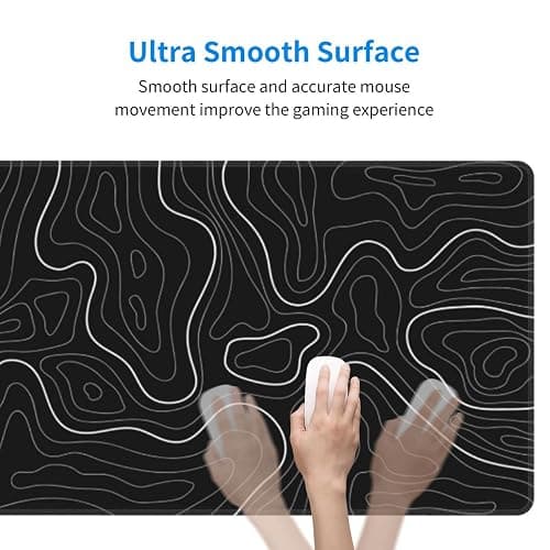 Abstract Topographic Map Black Mouse Pad Big Gaming Mouse Pad XXL Mousepad Large Keyboard Mat with Non-Slip Rubber Base Stitched Edges Mouse Mat Desk Pad for Gaming and Office thumbnail 3