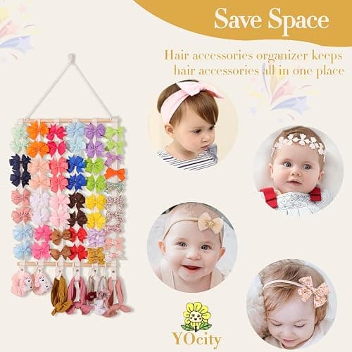 YOcity Bow Holder for Girls Hair Bows Baby Headband Holder Storage Hair Accessories Organizer Display for Nursery Room Wall Hanging Decor (White) thumbnail 4