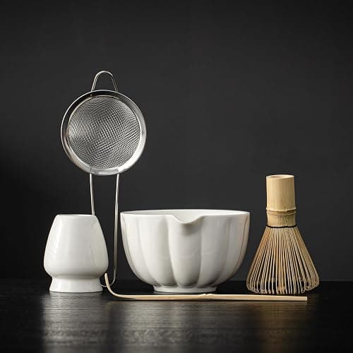 SFTXEY Matcha Whisk Set, Matcha Set Includes Ceramic Matcha Bowl, Bamboo Whisk, Scoop, Chasen Holder, Sifter, 5 Pcs Perfect Matcha Kit for Macha Lover (Pearl White) - Image 1