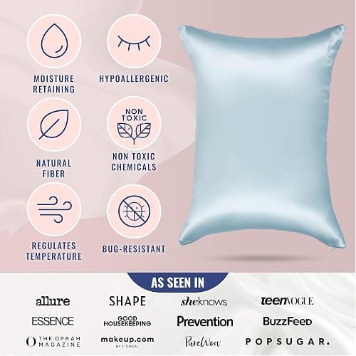 Blissy Silk Pillowcase - 100% Pure Mulberry Silk - 22 Momme 6A High-Grade Fibers - Silk Pillow Cover for Hair & Skin - Regular, Queen & King (Sky Blue, Standard) thumbnail 7