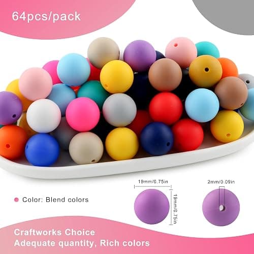 HHCFAST 64Pcs 19mm Silicone Beads for Keychain Making and Bracelet Making,16 Colors Round Silicone Beads for Pens（Multicolor） thumbnail 4