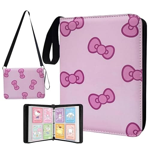 Tarjetero rosa para niñas, 4 bolsillos con 50 fundas para hasta 400 tarjetas coleccionables, bolsa de almacenamiento impermeable con correa para el hombro - Image 1