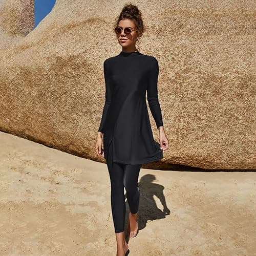 IBAKOM Muslim Swimsuit for Women Rash Guard Set 3 Pieces Long Sleeve Modest Swimwear with Swim Cap Surfing Bathing Suit thumbnail 7