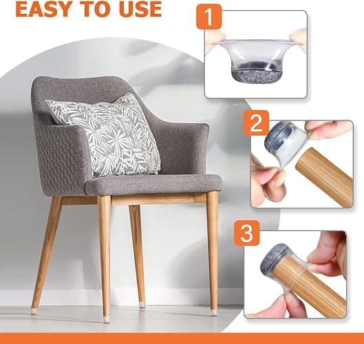 GICUNK 32Pcs Chair Leg Floor Protectors, Transparent Silicone Chair Leg Caps With Felt Pads, Floor Protectors For Furniture Legs For Hardwood/Tile Floors(Extra Small Fit:13-22.9mm) thumbnail 5