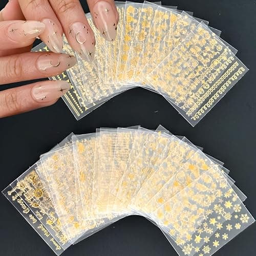 30 Sheets Gold Nail Art Stickers 3D Self-Adhesive Nail Decals Gold Line Star Nail Stickers for Acrylic Nails Gold Leaf Diamond Nail Supplies for Women thumbnail 6