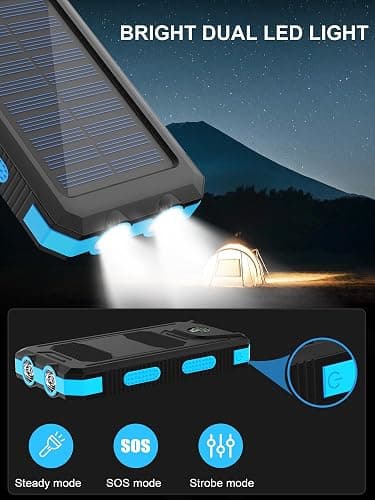 Solar Charger, 38800mAh Solar Power Bank, Waterproof External Backup Battery Power Pack with USB C Input/Output/LED Flashlights Compatible with iPhone, Samsung, iPad, Suitable for Outdoor, Camping thumbnail 3