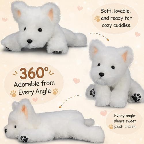 Lightly Weighted Stuffed Animals Westie Dog Plush 12" for Kids & Adults | Ultra Soft Huggable Fell,Cozy Comfort Companion,Cute Room Decor,Ideal Gifts for Birthdays Holidays Christmas thumbnail 8