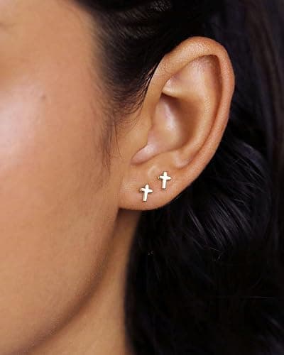 MUMREUES Gold Earrings for Women 14K Gold Plated Cross Stud Earring Dainty Minimalist Simple Small Earrings Jewelry Gift for Her thumbnail 2