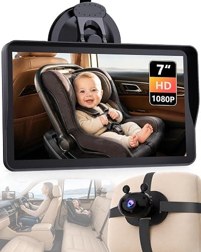 Wkzay 7-Inch Car Baby Monitor with Camera: HD 1080P & Clear Night Vision for Solo-Driving Parents Without Turning Around - 3 Mins Easy Setup for SUV Sedan MPV Minivan - Image 1