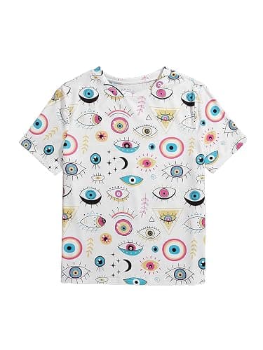 SOLY HUX Women's Casual Print Short Sleeve Tee Graphic T Shirt Top White Eye Print L - Image 1