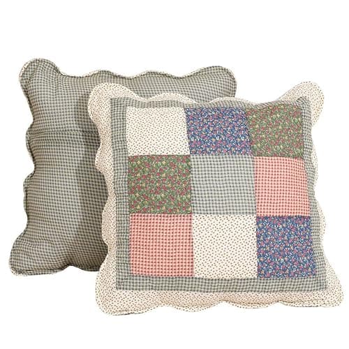 vctops Set of 2 Quilted 100% Cotton Boho Throw Pillow Covers 18" x 18" Farmhouse Country Floral Patchwork Decorative Cushion Cover, Patchwork Flower M thumbnail 4