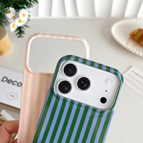 Yeddabox for iPhone 17 Pro Case Cute Striped Phone Case Soft TPU Slim Shockproof Phone Cover for Women Girls, Pink and Yellow thumbnail 3