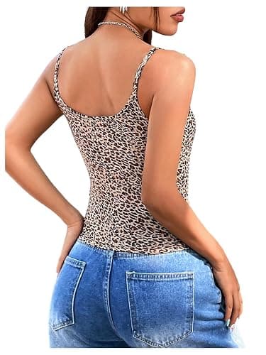 BEAUDRM Women's Y2K Leopard Print Cami Crop Tops Square Neck Spaghetti Strap Camisole Cheetah Tank Top - X-Small - Yellow thumbnail 2