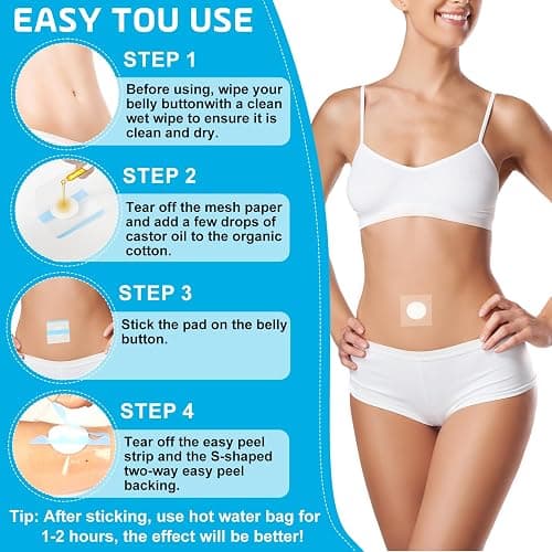 30Pcs Castor Oil Patches for Belly Button, Castor Oil Pack Wrap, Self-Adhesive Disposable Leak-Proof Organic Cotton Pads, Oil Absorbent PU Film Patch for Skin Care, No Castor Oils Included thumbnail 5