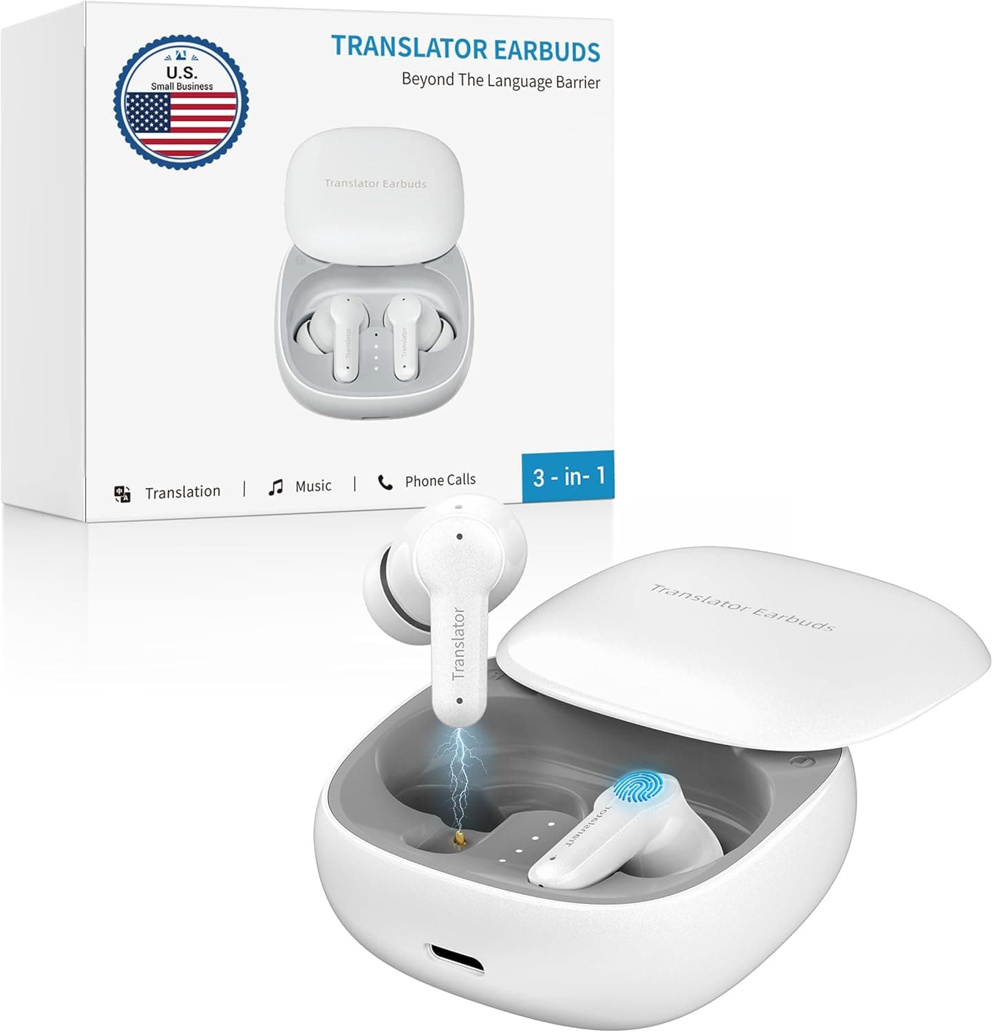 ANFIER M3 AI Offline Translator Earbuds Real Time, Language Translation Device in 144 Languages, 3-in-1 Two-Way Audífonos Traductores, Live Translate Headphones, No Subscription Required (White) - Image 1