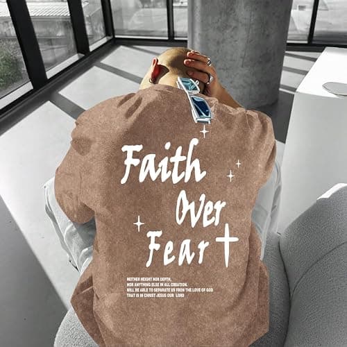 Lubpow Christian Shirts for Men Faith Over Fear Acid Wash Tshirts Faith Religious Tees God Bible Verse Inspirational Tops thumbnail 6