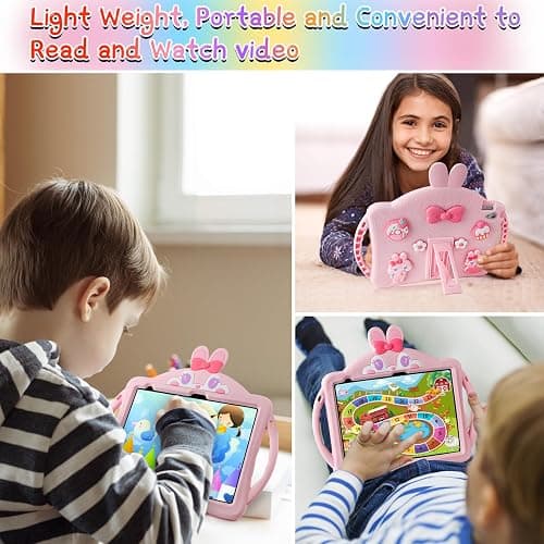 WESADN for iPad 10th Generation Case 10.9 Inch 2022 Kids Girls for iPad A16 Case 11th Gen 11 Inch 2025 with Screen Protector Shoulder Strap Kickstand Keychain Cute Rabbit Silicone Tablet Cover,Pink thumbnail 4