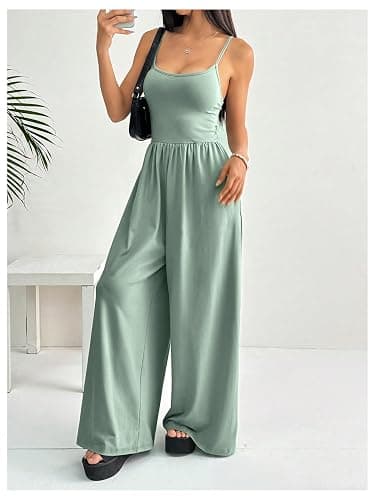 Floerns Women's Summer Jumpsuit Spaghetti Strap One Piece Outfit Wide Leg Baggy Pants Romper thumbnail 3