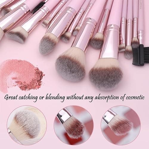 22 Pcs Makeup Brushes Set, MAGEFY Professional Makeup Brushes Wooden Handle Cosmetics Brushes Foundation Concealer Powder Face Eye Make up Brushes Kit(Pinkgold) thumbnail 5