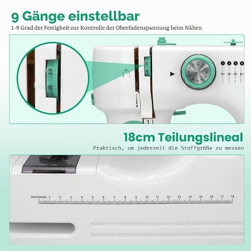 Ykall Nähmaschine für Anfänger, 12 Stichmuster & 2 Geschwindigkeiten | 12 Stichmuster, 2 Stufen & Doppelstich. Fußpedal/Knopf. LED-Licht, 9 Spannungen. Komplettset mit Zubehör. thumbnail 4