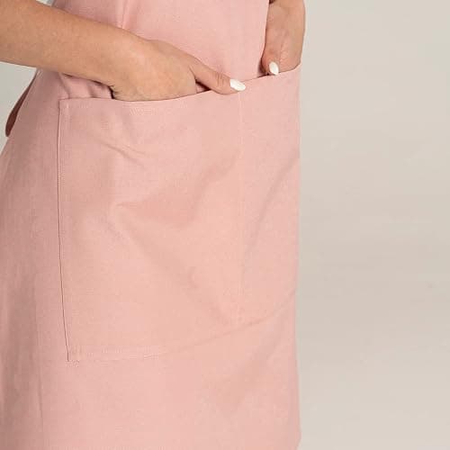 TOSHE Kitchen Apron Waterdrop Resistant Cotton Apron with adjustable Aprons for Women with Pockets 10 Color option Cooking Powder Pink Apron (Powder Pink) thumbnail 8