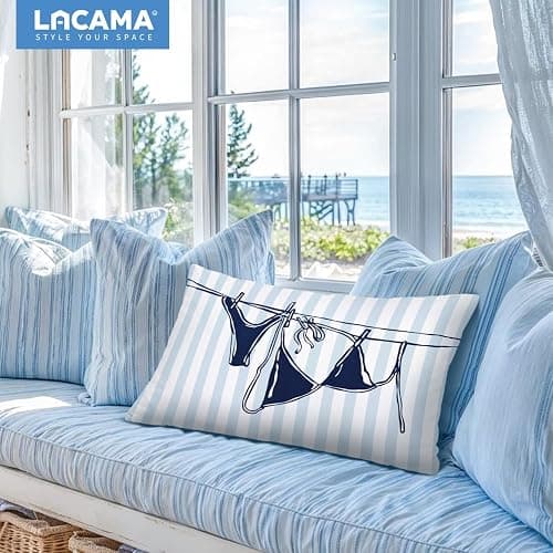 Lacama Blue Coastal Room Decor, Coastal Throw Pillow Cover 12x20, Blue Dorm Decor, Preppy Bikini Prints Decorative Throw Pillow Covers Pillowcases for Couch Bed Girly Room Bedroom Dorm thumbnail 6