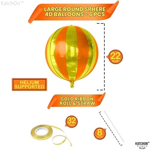 KatchOn, Orange and Gold Balloons - 22 Inch, Pack of 6 | Carnival Foil Balloons Striped, Orange Foil Balloons | Gold Striped Balloons, Striped Foil Balloons Orange, Carnival Theme Party Decorations thumbnail 3