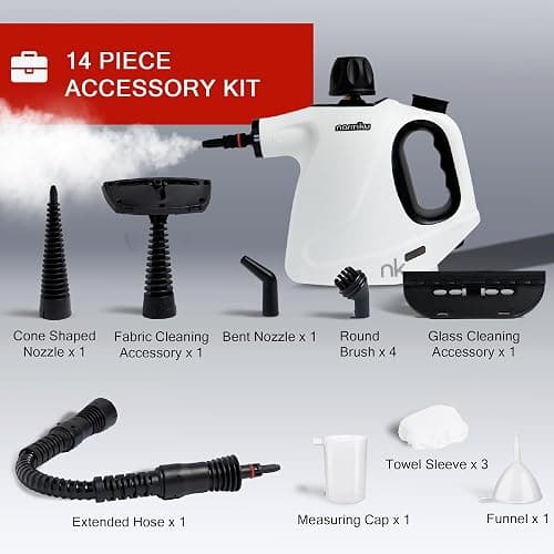 NARMIKU Steam Cleaner Handheld, 450ml Capacity Portable High Pressure Steamer for cleaning with 14 Piece Accessory Kit. Multi-Purpose Steam Cleaner for Home, Kitchen, Sofa, Floor, Window, Carpet Stain thumbnail 7