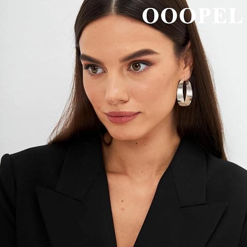 OOOPEL 10mm Wide 925 Sterling Silver Hoops Earrings for Women, 14K Real Gold Plated Hoop Earrings for Women Hypoallergenic Lightweight Oversize Big Gold Hoop Earrings Jewelry Gifts 30/40/50/60MM thumbnail 7
