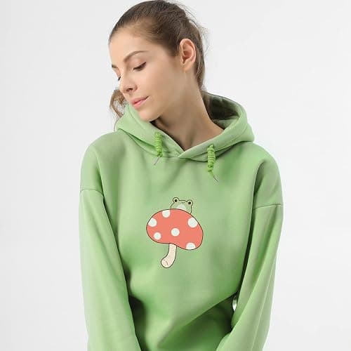 KEEVICI Women Cute Frog Sweatshirt Kawaii Mushroom Hoodie for Teen Girls Aesthetic Cottagecore Clothes Feminino Hoodies thumbnail 2