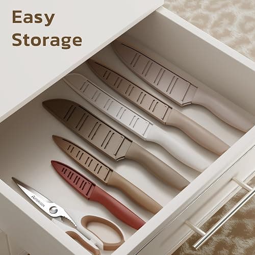 Astercook Knife Set, 13 Pieces Kitchen Knives Set with Healthy Anti-Rust Coating, Dishwasher Safe, Stainless Steel Chef Knife Sets with 6 Blade Guards, Perfect Holiday Gifts for Kitchen thumbnail 6