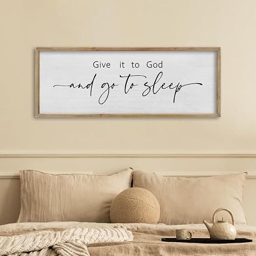 FZMHASLWW Give It To God And Go To Sleep Sign Above Bed Wall Decor 32"×12" Master Bedroom Over Bed Rustic Bible Verse Christian God Holy Catholic Farmhouse Horizontal Wall Art (Wood) thumbnail 3