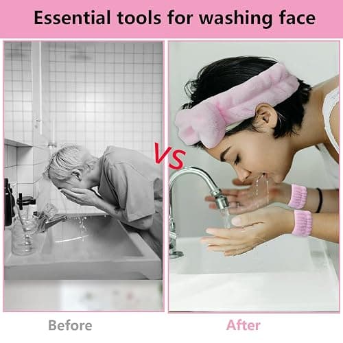 3 PCS Spa Headband and Wristband Set,Face Wash Headband Wrist Band,Makeup Skincare Headband Wrist Bands,Bowknot Elastic Strap for Makeup,for face wash,make-up,shower,massage,etc (Pink) thumbnail 6