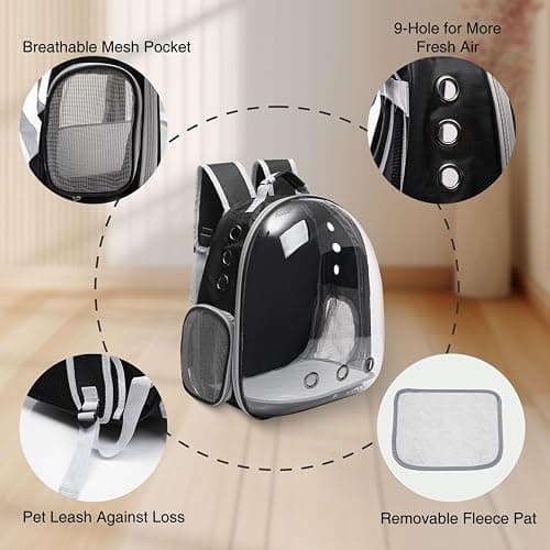Vivicreate Large Cat Backpack Carrier for Travel and Hiking Transparent Pet Bubble Backpack for Cats up to 20lbs with Ventilation and Padded Straps Mochila para Gatos transportadora mascotas (Black) thumbnail 3